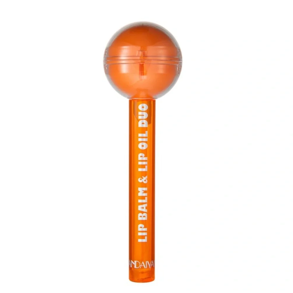 Orange 2 in 1 Lollipop Lip Balm and Lip Gloss Oil Temperature Color Changing NIB